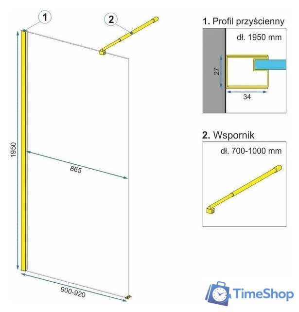 Душевая стенка Rea Aero 90 (золотой/прозрачное стекло) - Изображение №5 — Интернет-магазин Time-Shop