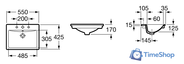 Умывальник Roca Diverta 55x42.5 (327116000) - Изображение №3 — Интернет-магазин Time-Shop