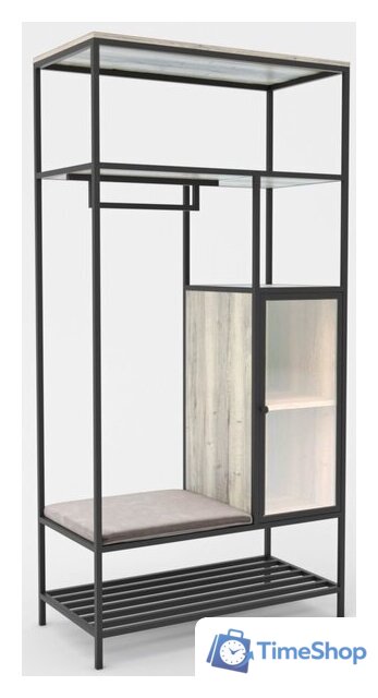 Стеллаж Hype Mebel Босс 100x200 (черный/древесина белая/велюр серый) - Изображение №1 — Интернет-магазин Time-Shop