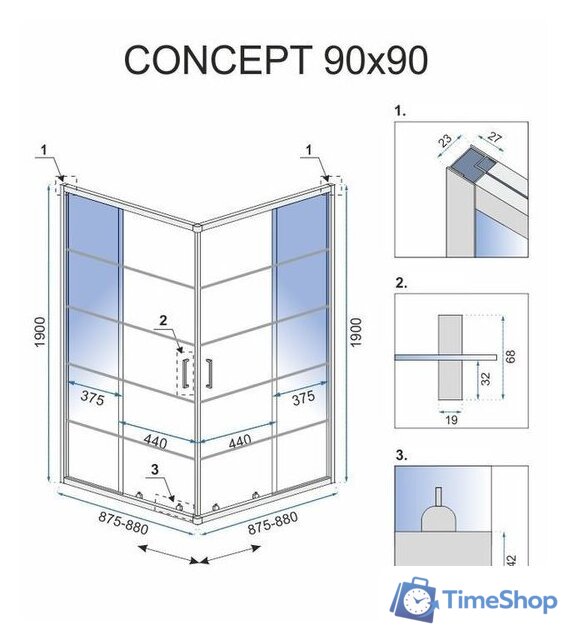 Душевой уголок Rea Concept 90x90 (черный/прозрачное стекло) - Изображение №5 — Интернет-магазин Time-Shop