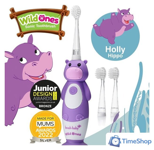 Электрическая зубная щетка Brush-Baby WildOnes Hippo - Изображение №4 — Интернет-магазин Time-Shop
