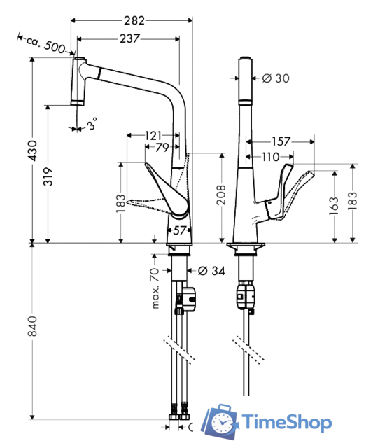 Смеситель Hansgrohe Metris 14820800 - Изображение №4 — Интернет-магазин Time-Shop