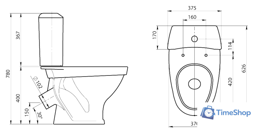 Унитаз напольный Santeri Вест Стандарт (1.P201.8.S00.00B.F) - Изображение №2 — Интернет-магазин Time-Shop