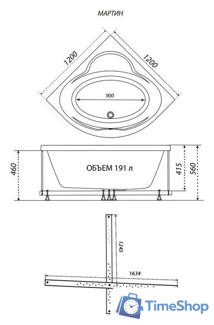 Ванна Triton Мартин 120x120 (с каркасом и экраном) - Изображение №7 — Интернет-магазин Time-Shop