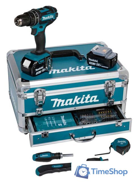 Ударная дрель-шуруповерт Makita DHP482RFX9 (с 2-мя АКБ, кейс, оснастка) - Изображение №1 — Интернет-магазин Time-Shop