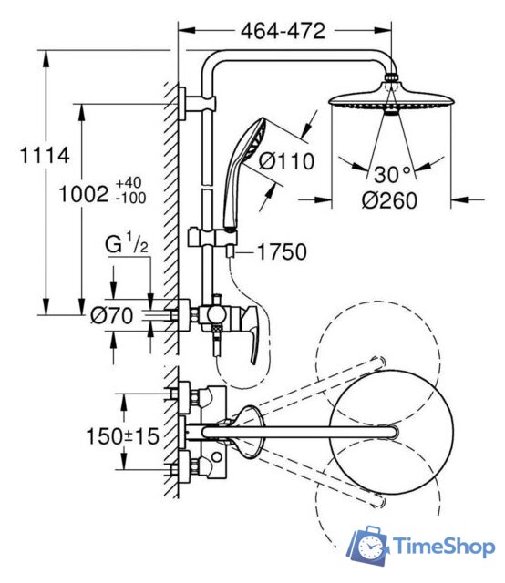 Душевая система  Grohe Euphoria System 260 27473002 - Изображение №2 — Интернет-магазин Time-Shop