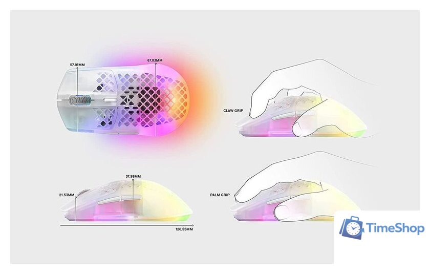 Игровая мышь SteelSeries Aerox 3 Wireless 2022 Edition Ghost - Изображение №6 — Интернет-магазин Time-Shop