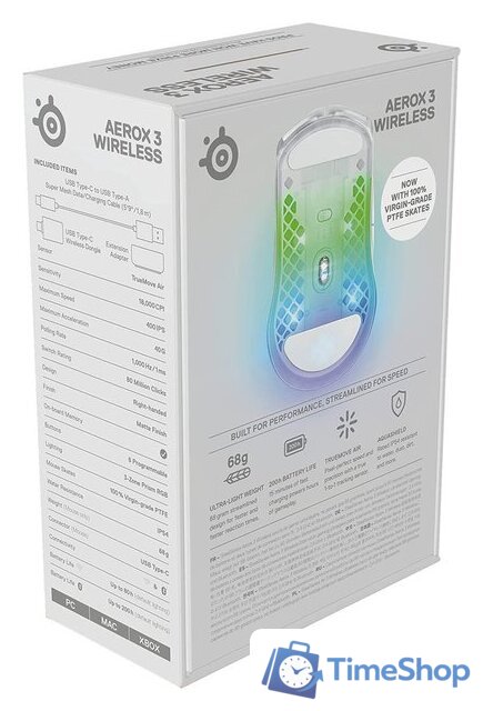 Игровая мышь SteelSeries Aerox 3 Wireless 2022 Edition Ghost - Изображение №11 — Интернет-магазин Time-Shop
