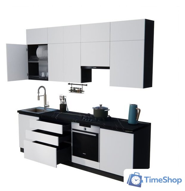 Готовая кухня ВерсоМебель Эко Премиум 2.6 (белый фасадный/ст. тунис) - Изображение №2 — Интернет-магазин Time-Shop