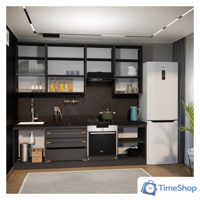 Готовая кухня ВерсоМебель Эко Премиум 2.6 (белый фасадный/ст. тунис) - Изображение №6 — Интернет-магазин Time-Shop