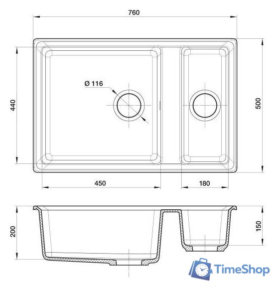 Кухонная мойка GranFest GF-LV-760K (иней) - Изображение №4 — Интернет-магазин Time-Shop