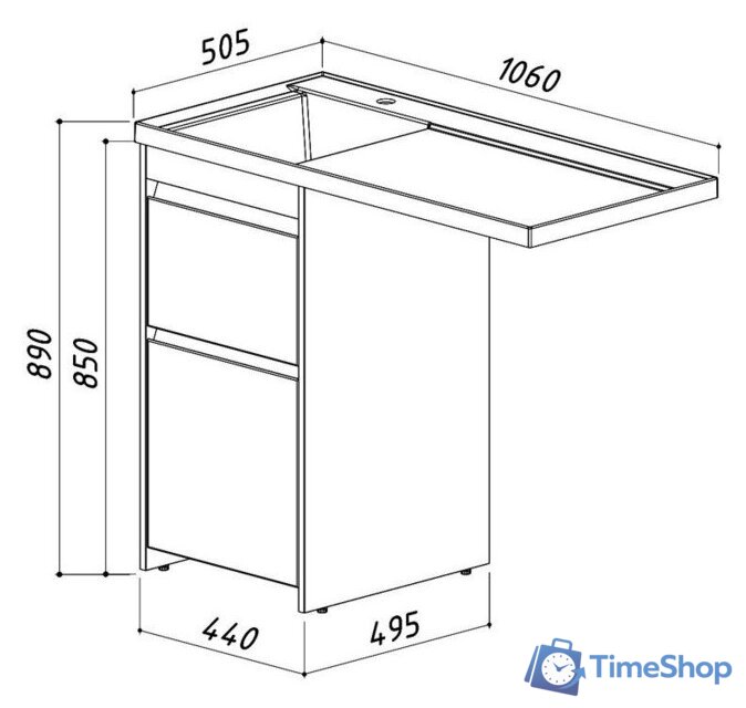  Belux Тумба под умывальник Ока Н 44-02 (1, белый глянец) - Изображение №6 — Интернет-магазин Time-Shop