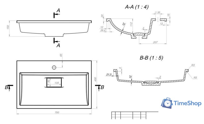 Умывальник Versalia Absolute 70 Black - Изображение №3 — Интернет-магазин Time-Shop