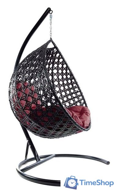 Подвесное кресло M-Group Капля Люкс 11030402 (черный ротанг/бордовая подушка) - Изображение №3 — Интернет-магазин Time-Shop
