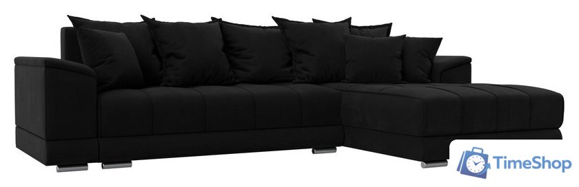 Угловой диван Лига диванов НордСтар правый 121117 (микровельвет черный/подушки микровельвет черный) - Изображение №1 — Интернет-магазин Time-Shop