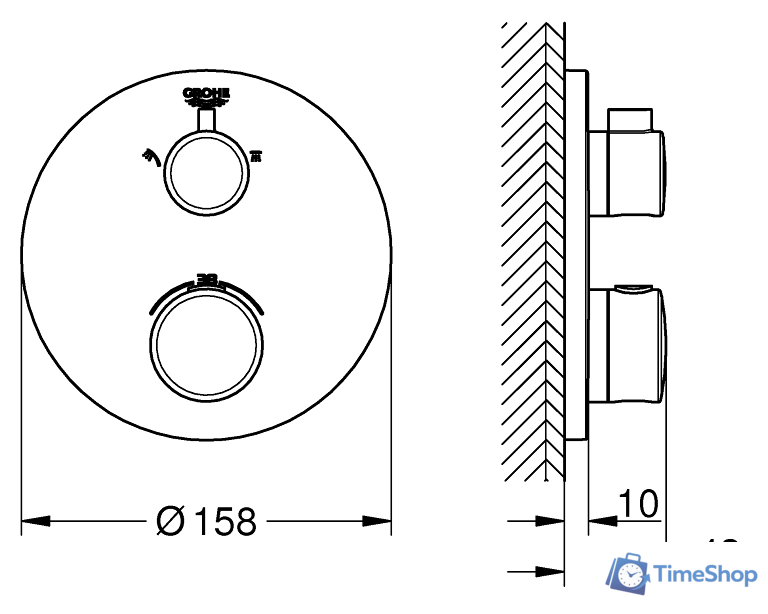 Смеситель без скрытого механизма Grohe Grohtherm 24076000 - Изображение №2 — Интернет-магазин Time-Shop