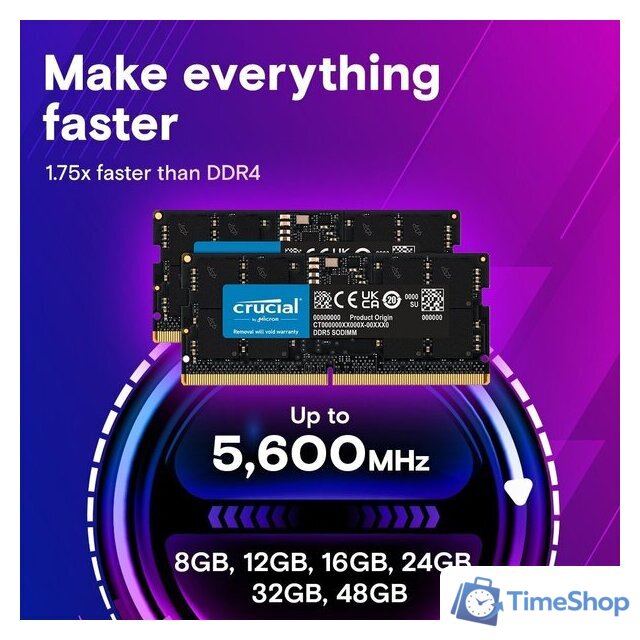 Оперативная память Crucial 48ГБ DDR5 SODIMM 5600 МГц CT48G56C46S5 - Изображение №3 — Интернет-магазин Time-Shop