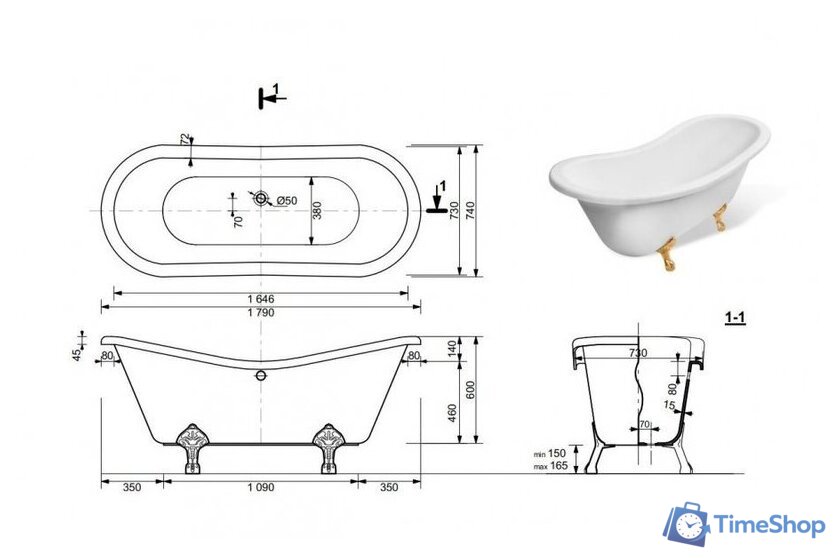 Ванна Эстет Boston 180x74 Silk ФР-00014525 - Изображение №11 — Интернет-магазин Time-Shop