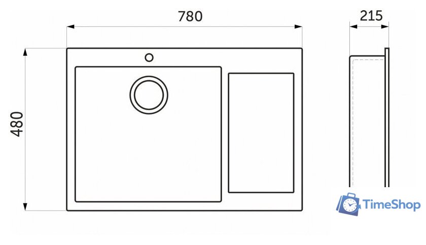 Кухонная мойка AKS Прямоугольная 78x48 левая (графит) - Изображение №3 — Интернет-магазин Time-Shop