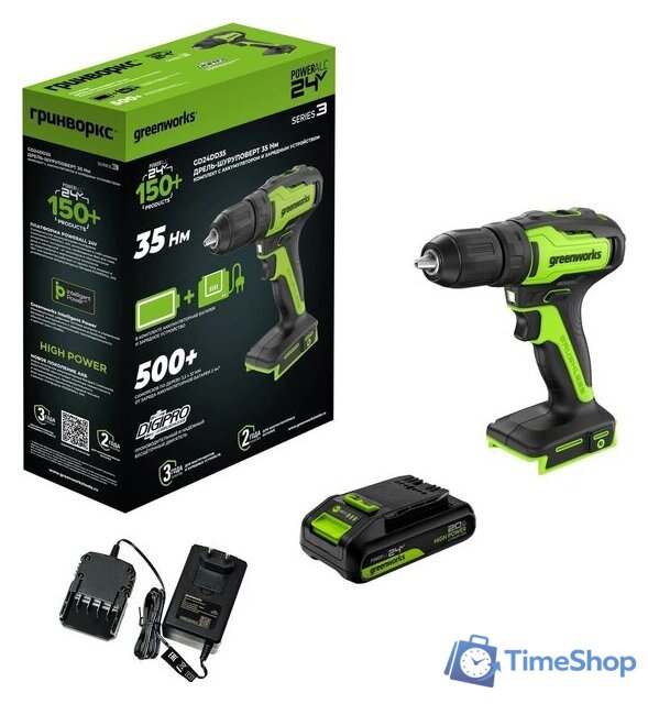 Дрель-шуруповерт Greenworks GD24DD35K2 3704007CUA (с 1-м АКБ) - Изображение №6 — Интернет-магазин Time-Shop