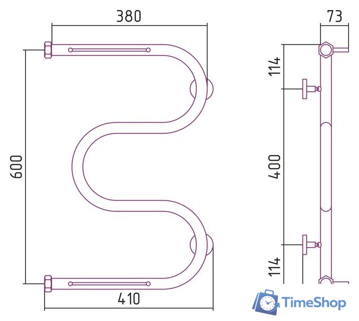 Полотенцесушитель Сунержа М-образный 600x400 +2 полки 00-0008-6040 - Изображение №3 — Интернет-магазин Time-Shop