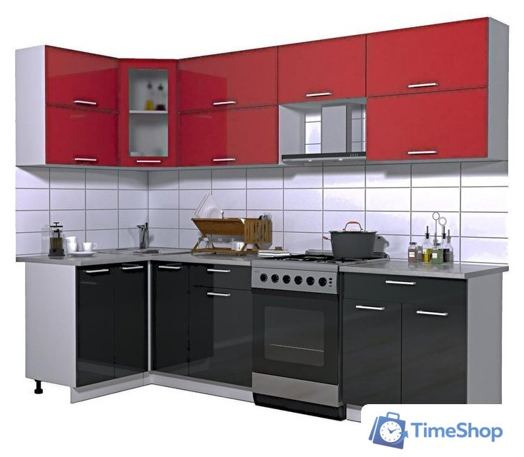 Готовая кухня Интерлиния Мила Gloss 60-12x27 (красный/черный глянец) - Изображение №1 — Интернет-магазин Time-Shop
