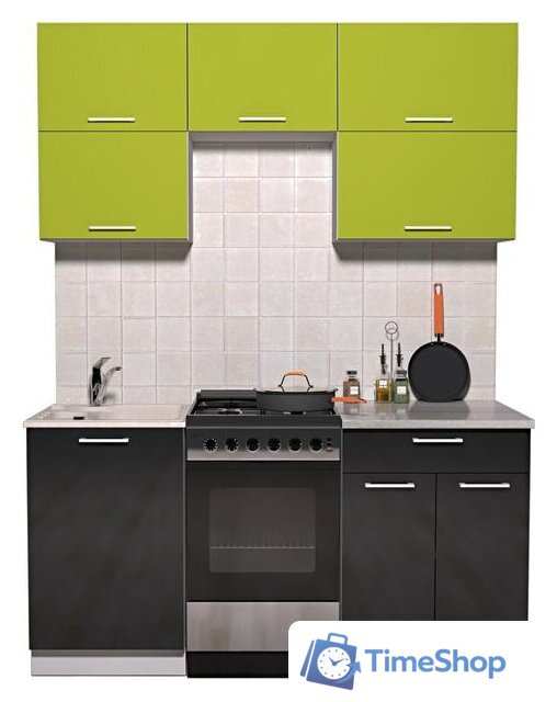 Готовая кухня Интерлиния Мила Gloss 50-16 (яблоко/черный глянец) - Изображение №1 — Интернет-магазин Time-Shop