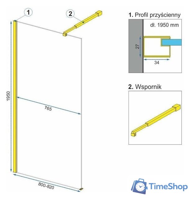 Душевая стенка Rea Aero 80 (золотой/прозрачное стекло) - Изображение №5 — Интернет-магазин Time-Shop