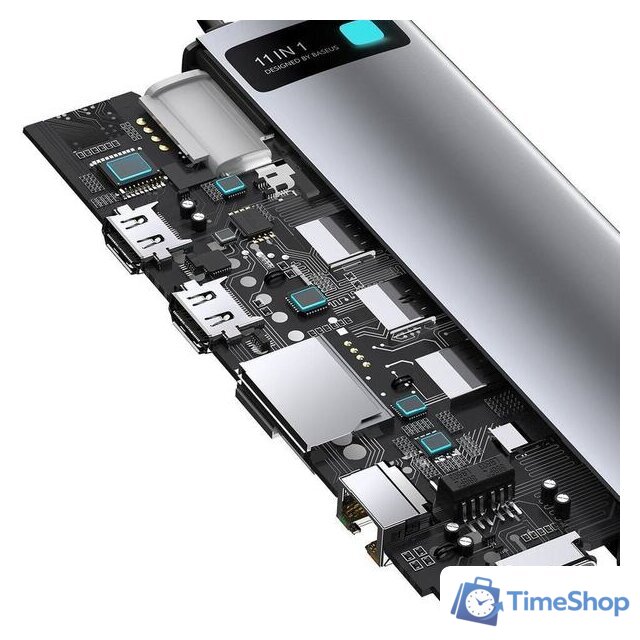 Док-станция Baseus Metal Gleam Series 11-in-1 Multifunctional HUB Type-C Hub Docking Station CAHUB-CT0G - Изображение №6 — Интернет-магазин Time-Shop
