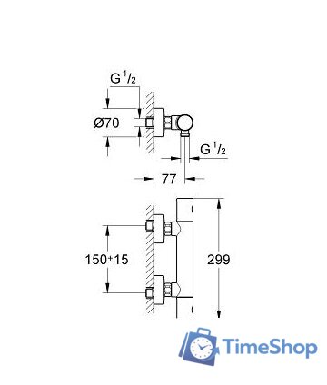 Смеситель Grohe Grohtherm 1000 Cosmopolitan [34065000] - Изображение №2 — Интернет-магазин Time-Shop