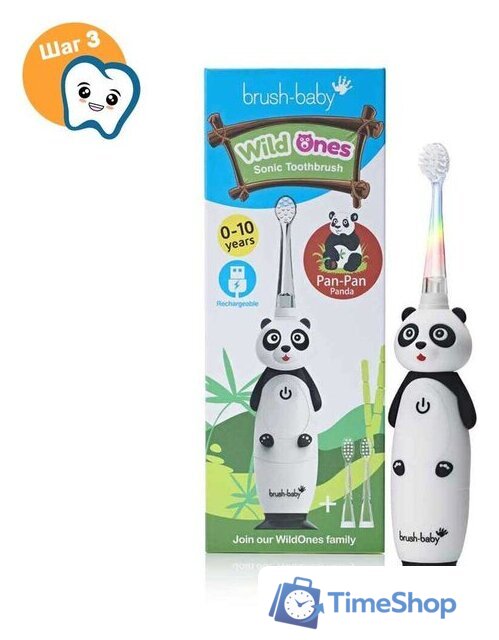 Электрическая зубная щетка Brush-Baby WildOnes Panda - Изображение №3 — Интернет-магазин Time-Shop