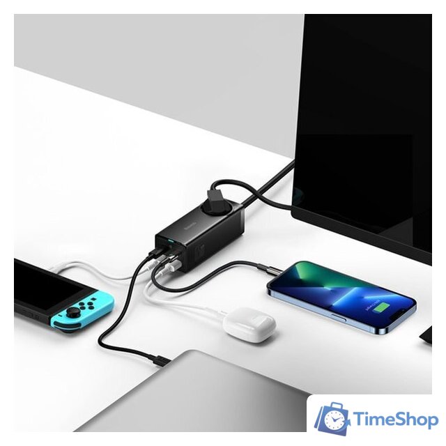 Сетевое зарядное Baseus GaN3 Pro Desktop Powerstrip AC+2U+2C 65W PSZM000901 - Изображение №3 — Интернет-магазин Time-Shop