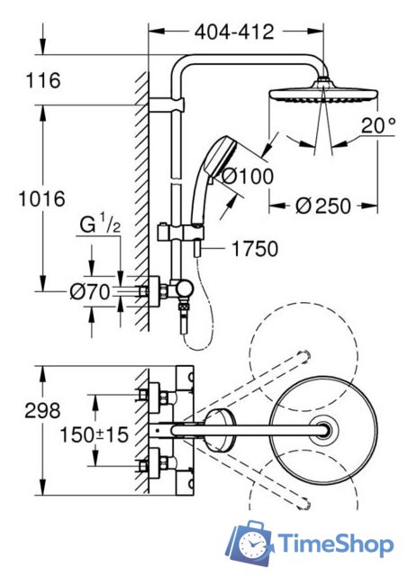 Душевая система  Grohe Tempesta Cosmopolitan System 250 26670000 - Изображение №4 — Интернет-магазин Time-Shop