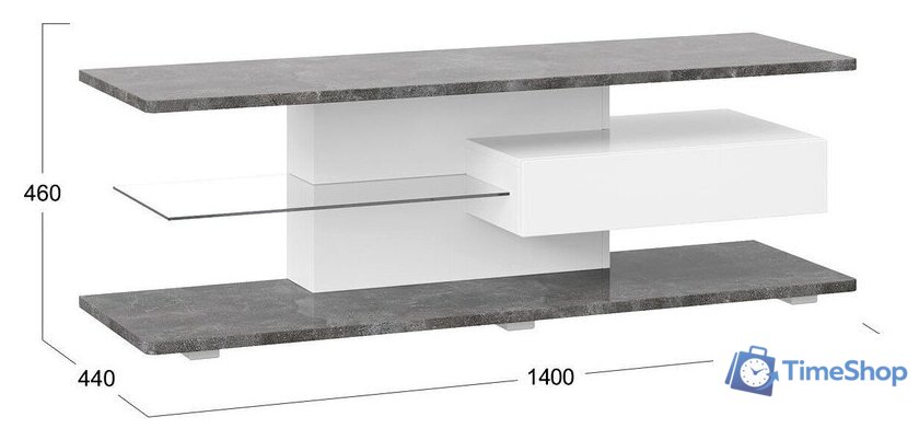 Тумба Трия ТВ Diamond тип 1 (белый/ателье темный глянец) - Изображение №2 — Интернет-магазин Time-Shop
