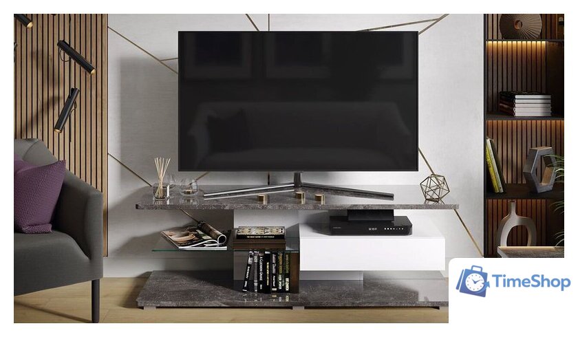 Тумба Трия ТВ Diamond тип 1 (белый/ателье темный глянец) - Изображение №1 — Интернет-магазин Time-Shop