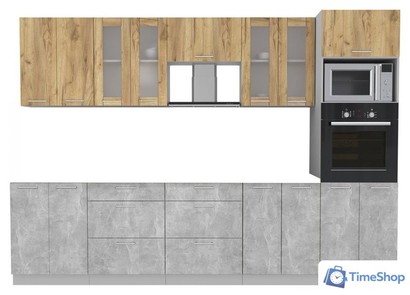 Готовая кухня Интерлиния Мила 3.0 ВТ без столешницы (дуб золотой/бетон) - Изображение №1 — Интернет-магазин Time-Shop