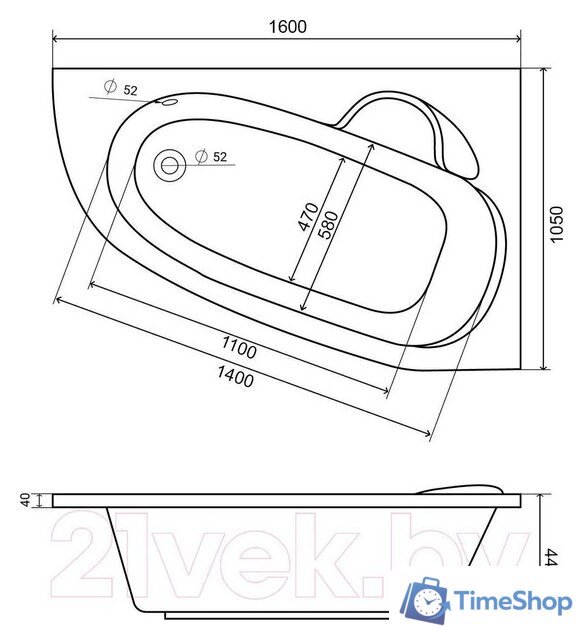 Ванна Lauter Valencia 160x105 2102160R (с ножками и лицевым экраном) - Изображение №15 — Интернет-магазин Time-Shop