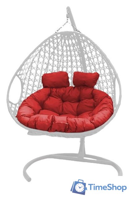 Подвесное кресло M-Group Для двоих Люкс 11510106 (белый ротанг/красная подушка) - Изображение №1 — Интернет-магазин Time-Shop