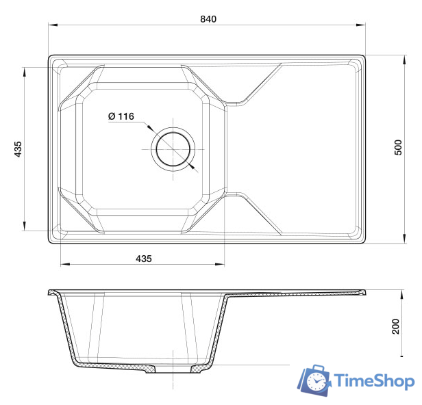 Кухонная мойка GranFest GF-U-840L (серый) - Изображение №3 — Интернет-магазин Time-Shop
