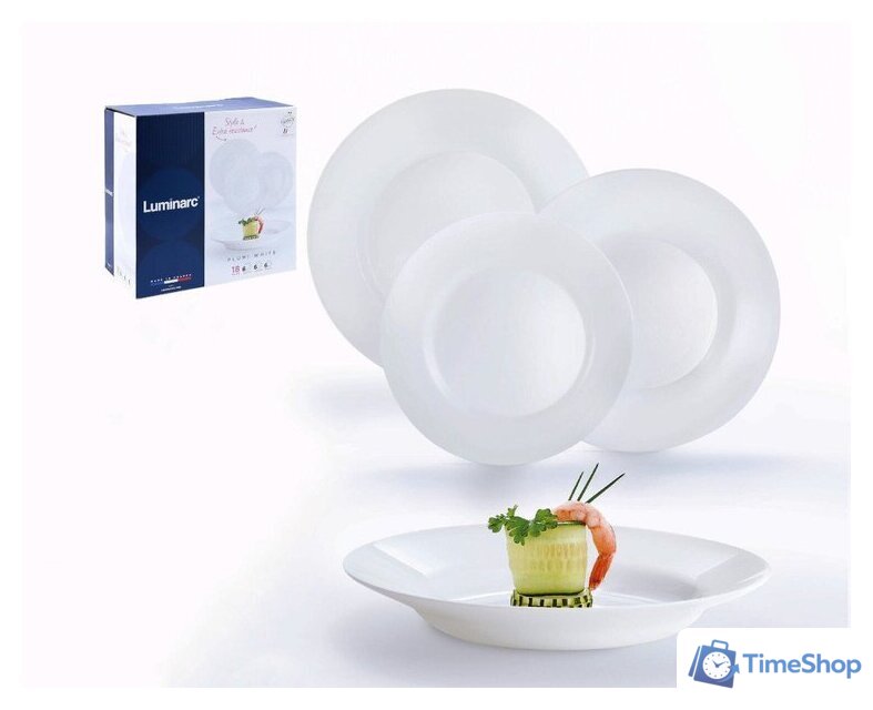 Набор тарелок Luminarc Plumi V5586 (18шт, белый) - Изображение №7 — Интернет-магазин Time-Shop