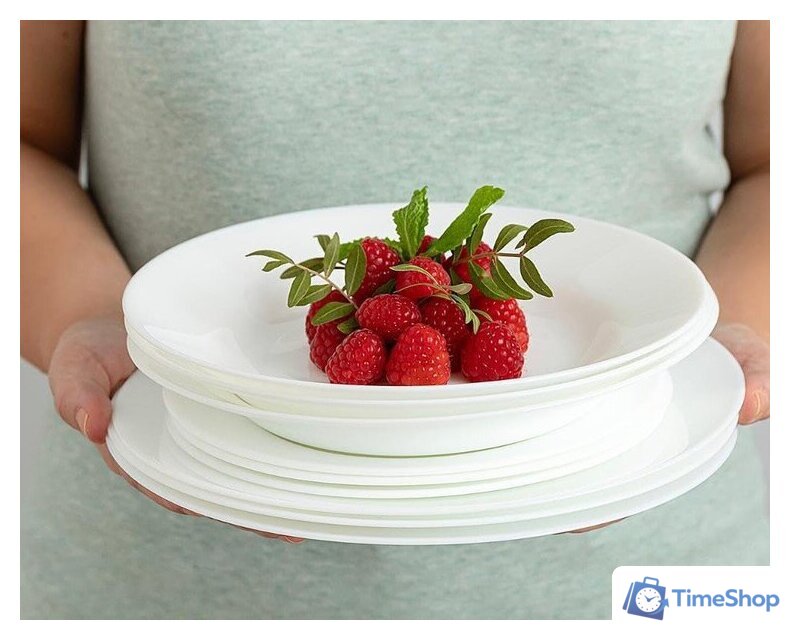 Набор тарелок Luminarc Plumi V5586 (18шт, белый) - Изображение №8 — Интернет-магазин Time-Shop