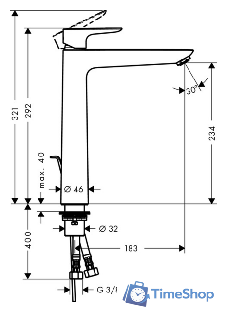 Смеситель Hansgrohe Talis E 71716000 (хром) - Изображение №2 — Интернет-магазин Time-Shop
