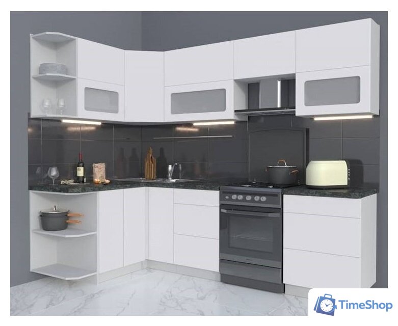 Готовая кухня Интерлиния Мила Матте 1.5x2.6 Б правая (белый-белый-кастилло темный) - Изображение №1 — Интернет-магазин Time-Shop