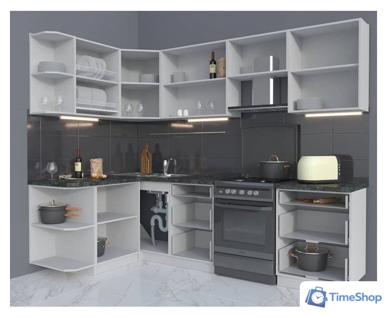 Готовая кухня Интерлиния Мила Матте 1.5x2.6 Б правая (белый-белый-кастилло темный) - Изображение №7 — Интернет-магазин Time-Shop