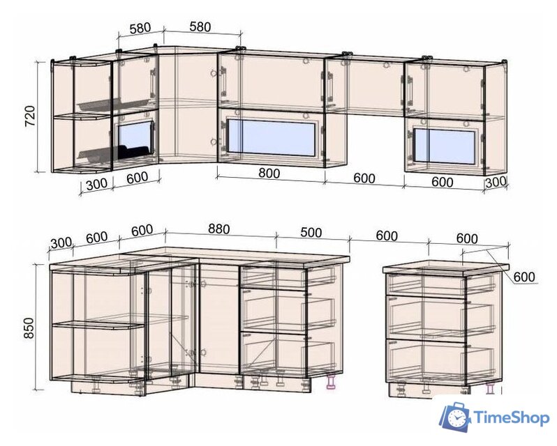 Готовая кухня Интерлиния Мила Матте 1.5x2.6 Б правая (белый-белый-кастилло темный) - Изображение №8 — Интернет-магазин Time-Shop