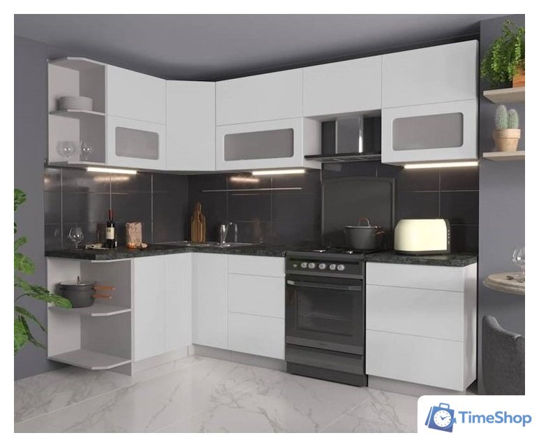 Готовая кухня Интерлиния Мила Матте 1.5x2.6 Б правая (белый-белый-кастилло темный) - Изображение №9 — Интернет-магазин Time-Shop