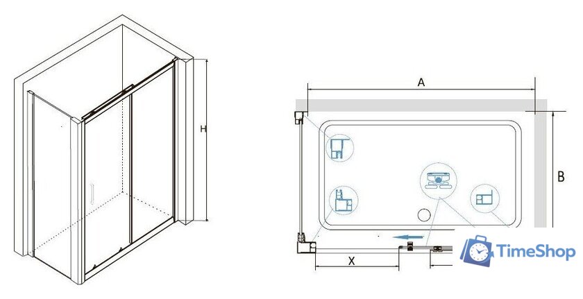 Душевой уголок RGW CL-48 (CL-14 + Z-050-1) 32094895-011 150x90 (хром/прозрачное стекло) - Изображение №3 — Интернет-магазин Time-Shop