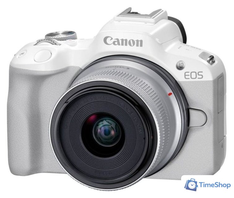 Беззеркальный фотоаппарат Canon EOS R50 RF-S 18-45mm F4.5-6.3 IS STM (белый) - Изображение №1 — Интернет-магазин Time-Shop