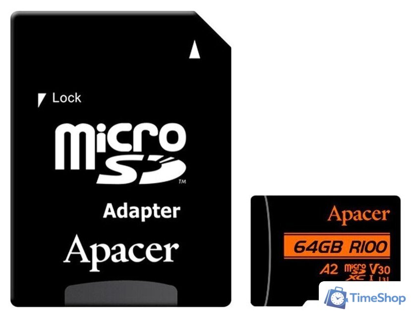 Карта памяти Apacer microSDXC AP64GMCSX10U8-R 64GB (с адаптером) - Изображение №1 — Интернет-магазин Time-Shop
