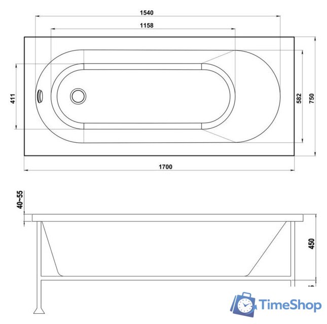Ванна BAS Орион-Pro 170x75 (с каркасом) - Изображение №4 — Интернет-магазин Time-Shop